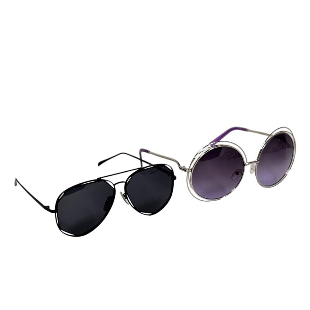 Sunglasses Black Blue Aviator Round Set Of 2 Summer Beach Fashion Accessories